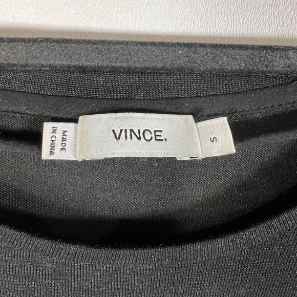 Vince stretch black navy blue V-neck Stretch tunic knit blouse Women’s size S - Picture 4 of 10